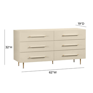 TOV Furniture Trident 62" 6-Drawer Dresser - Modern Minimalist Design with Brass Accents & Soft-Close Storage Drawers Taupe TOV-B54501