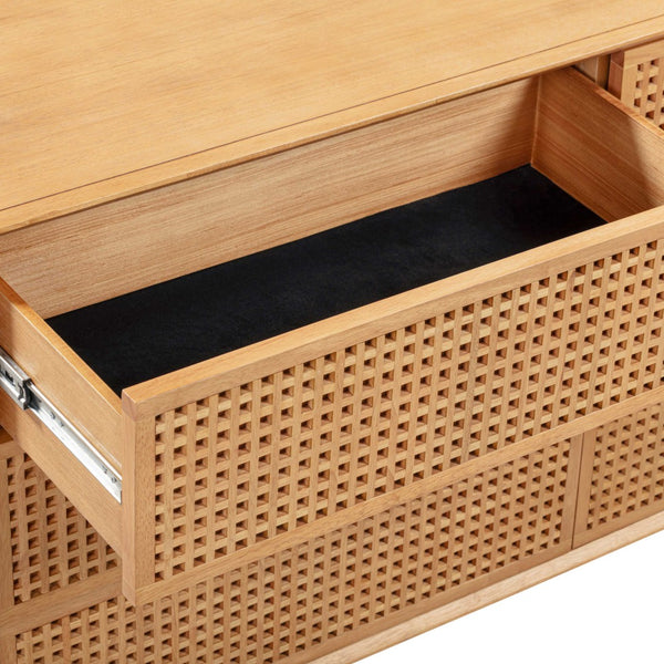 TOV Furniture Miles 62" Handcrafted Natural Wood 6-Drawer Dresser with Smooth Push-to-Open Drawers & Elegance TOV-B54540