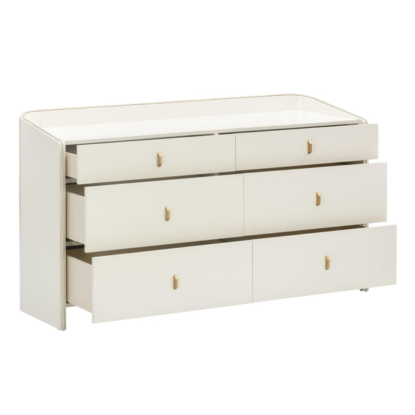 TOV Furniture Collins 56" Cream 6-Drawer Dresser with Gold Accents - Stylish Storage Solution for Modern Bedrooms TOV-B54541