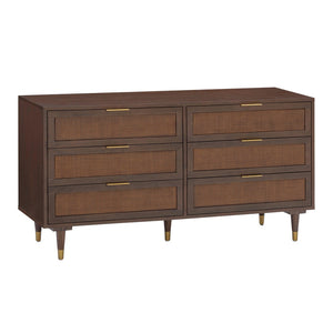 TOV Furniture Sierra 60" Cane 6-Drawer Dresser - Modern-Boho Storage Solution with Elegant Brass Accents & Warm Wood Dark Brown TOV-B54553