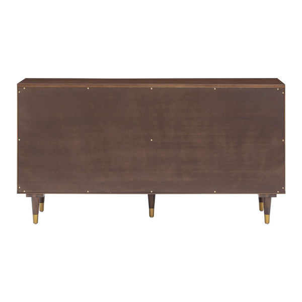 TOV Furniture Sierra 60" Cane 6-Drawer Dresser - Modern-Boho Storage Solution with Elegant Brass Accents & Warm Wood Dark Brown TOV-B54553