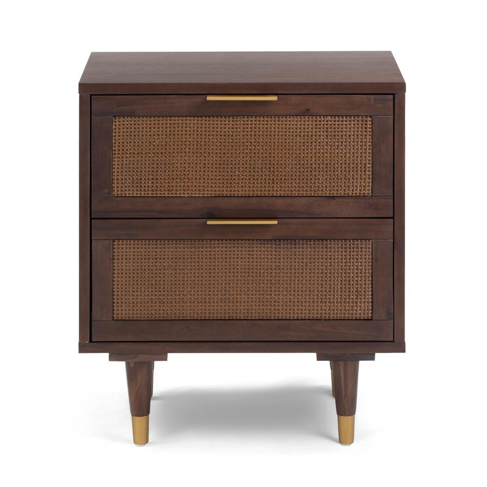 TOV Furniture Sierra 22" Nightstand with Cane Accents and Soft-Close Drawers for Stylish Bedroom Storage Solutions Dark Brown TOV-B54554