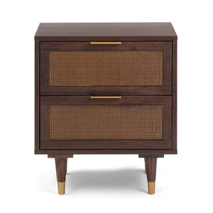 TOV Furniture Sierra 22" Nightstand with Cane Accents and Soft-Close Drawers for Stylish Bedroom Storage Solutions Dark Brown TOV-B54554
