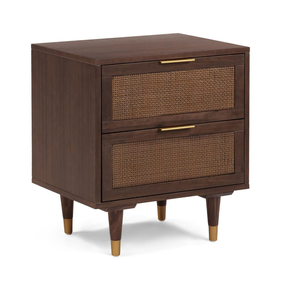 TOV Furniture Sierra 22" Nightstand with Cane Accents and Soft-Close Drawers for Stylish Bedroom Storage Solutions Dark Brown TOV-B54554