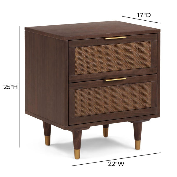 TOV Furniture Sierra 22" Nightstand with Cane Accents and Soft-Close Drawers for Stylish Bedroom Storage Solutions Dark Brown TOV-B54554