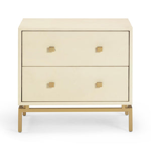 TOV Furniture Pesce 25" Shagreen Nightstand with 2 Felt-Lined Drawers and Elegant Brass Accents for Modern Spaces Cream TOV-B54725