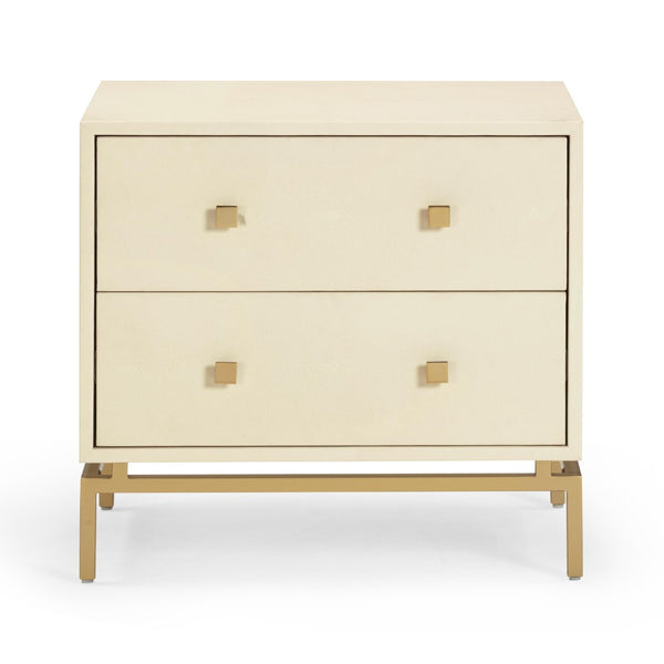 TOV Furniture Pesce 25" Shagreen Nightstand with 2 Felt-Lined Drawers and Elegant Brass Accents for Modern Spaces Cream TOV-B54725