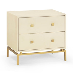 TOV Furniture Pesce 25" Shagreen Nightstand with 2 Felt-Lined Drawers and Elegant Brass Accents for Modern Spaces Cream TOV-B54725