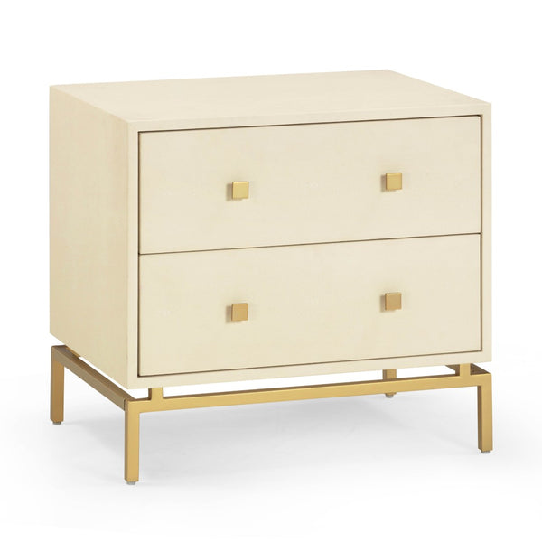 TOV Furniture Pesce 25" Shagreen Nightstand with 2 Felt-Lined Drawers and Elegant Brass Accents for Modern Spaces Cream TOV-B54725