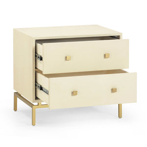 TOV Furniture Pesce 25" Shagreen Nightstand with 2 Felt-Lined Drawers and Elegant Brass Accents for Modern Spaces Cream TOV-B54725
