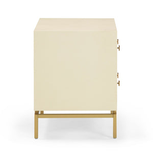 TOV Furniture Pesce 25" Shagreen Nightstand with 2 Felt-Lined Drawers and Elegant Brass Accents for Modern Spaces Cream TOV-B54725