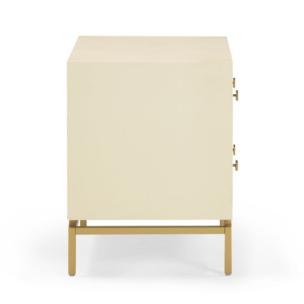 TOV Furniture Pesce 25" Shagreen Nightstand with 2 Felt-Lined Drawers and Elegant Brass Accents for Modern Spaces Cream TOV-B54725