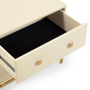 TOV Furniture Pesce 25" Shagreen Nightstand with 2 Felt-Lined Drawers and Elegant Brass Accents for Modern Spaces Cream TOV-B54725