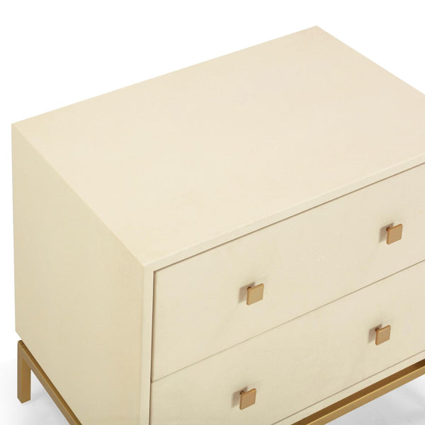 TOV Furniture Pesce 25" Shagreen Nightstand with 2 Felt-Lined Drawers and Elegant Brass Accents for Modern Spaces Cream TOV-B54725