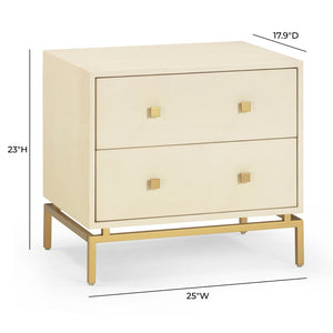 TOV Furniture Pesce 25" Shagreen Nightstand with 2 Felt-Lined Drawers and Elegant Brass Accents for Modern Spaces Cream TOV-B54725