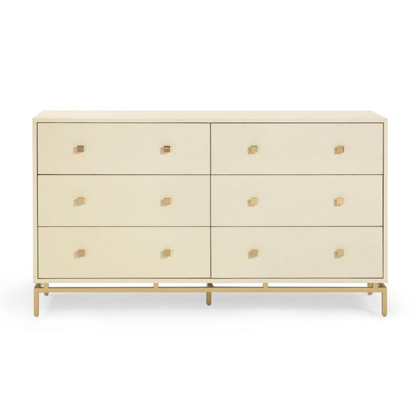 TOV Furniture Pesce 57" Artisan Shagreen Dresser with 6 Drawers, Brass Accents, and Felt-Lined Interiors for Elegance Cream TOV-B54726