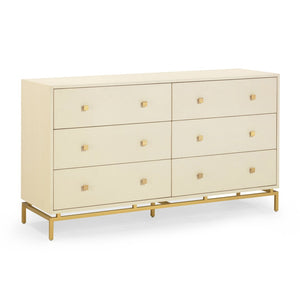 TOV Furniture Pesce 57" Artisan Shagreen Dresser with 6 Drawers, Brass Accents, and Felt-Lined Interiors for Elegance Cream TOV-B54726