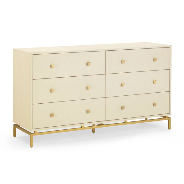 TOV Furniture Pesce 57" Artisan Shagreen Dresser with 6 Drawers, Brass Accents, and Felt-Lined Interiors for Elegance Cream TOV-B54726