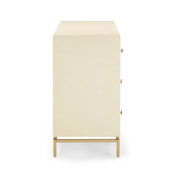 TOV Furniture Pesce 57" Artisan Shagreen Dresser with 6 Drawers, Brass Accents, and Felt-Lined Interiors for Elegance Cream TOV-B54726