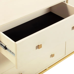 TOV Furniture Pesce 57" Artisan Shagreen Dresser with 6 Drawers, Brass Accents, and Felt-Lined Interiors for Elegance Cream TOV-B54726