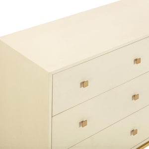 TOV Furniture Pesce 57" Artisan Shagreen Dresser with 6 Drawers, Brass Accents, and Felt-Lined Interiors for Elegance Cream TOV-B54726