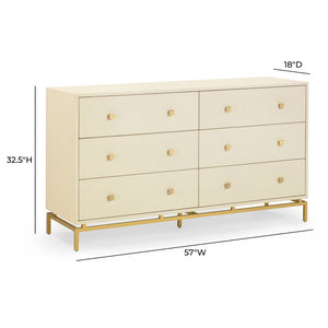 TOV Furniture Pesce 57" Artisan Shagreen Dresser with 6 Drawers, Brass Accents, and Felt-Lined Interiors for Elegance Cream TOV-B54726