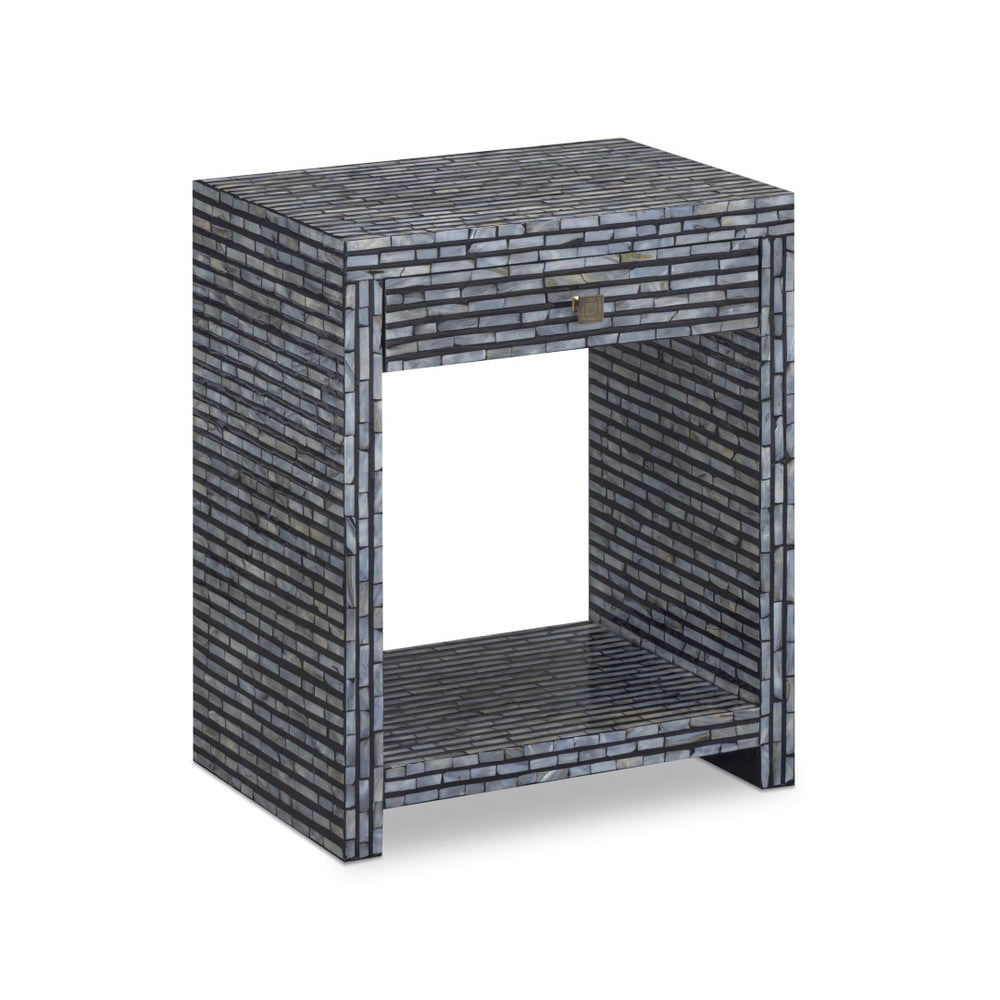 TOV Furniture Cassis 20" Nightstand with Hand-Placed Mother of Pearl, Compact Black Design for Elegant Spaces TOV-B54795