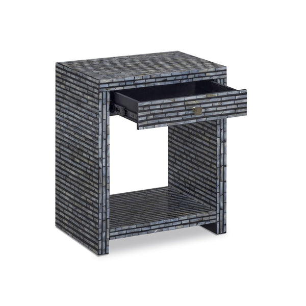 TOV Furniture Cassis 20" Nightstand with Hand-Placed Mother of Pearl, Compact Black Design for Elegant Spaces TOV-B54795