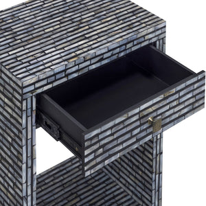 TOV Furniture Cassis 20" Nightstand with Hand-Placed Mother of Pearl, Compact Black Design for Elegant Spaces TOV-B54795