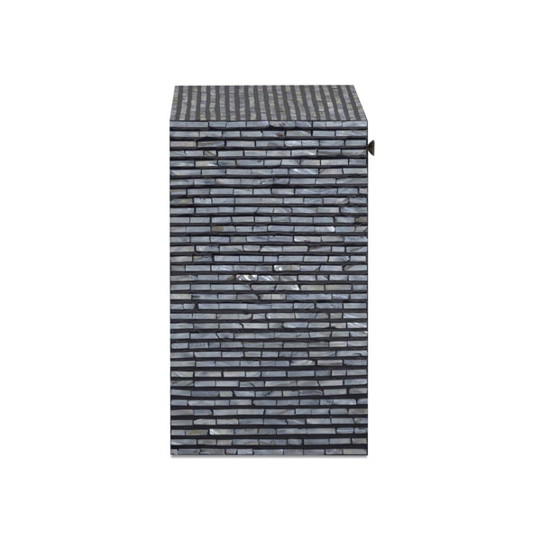 TOV Furniture Cassis 20" Nightstand with Hand-Placed Mother of Pearl, Compact Black Design for Elegant Spaces TOV-B54795