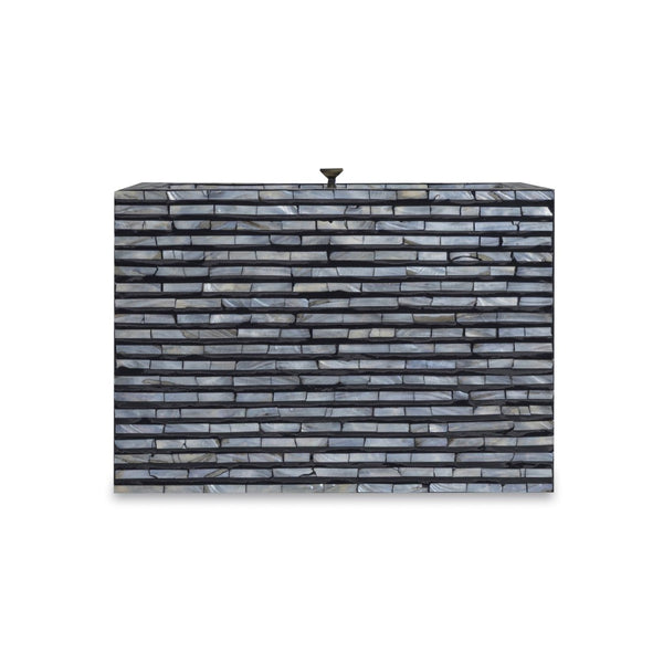 TOV Furniture Cassis 20" Nightstand with Hand-Placed Mother of Pearl, Compact Black Design for Elegant Spaces TOV-B54795