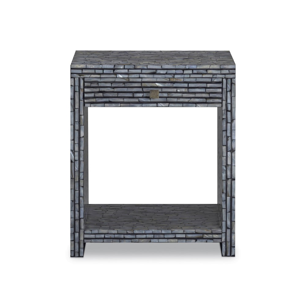 TOV Furniture Cassis 20" Nightstand with Hand-Placed Mother of Pearl, Compact Black Design for Elegant Spaces TOV-B54795