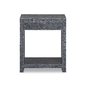 TOV Furniture Cassis 20" Nightstand with Hand-Placed Mother of Pearl, Compact Black Design for Elegant Spaces TOV-B54795