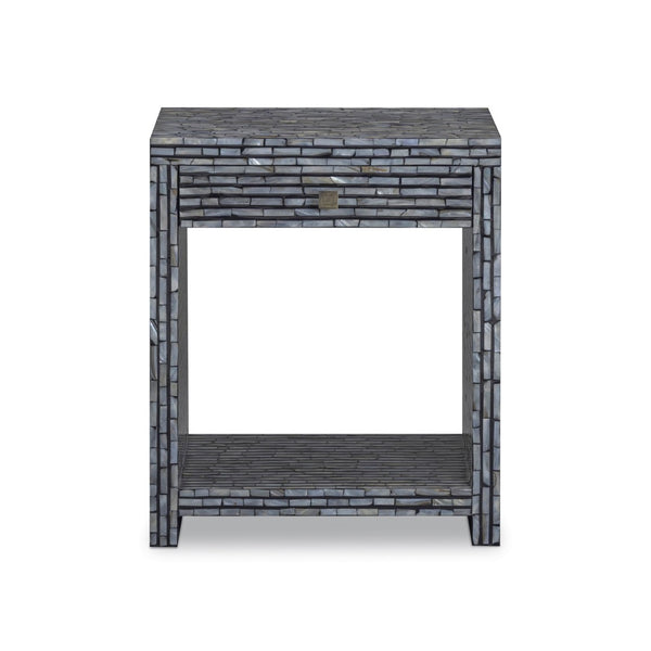 TOV Furniture Cassis 20" Nightstand with Hand-Placed Mother of Pearl, Compact Black Design for Elegant Spaces TOV-B54795