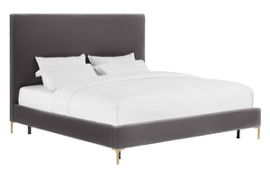 TOV Furniture Delilah Velvet Bed - Modern Glamour with Textured Upholstery and Striking Gold Legs for Your Bedroom Grey / King TOV-B6267