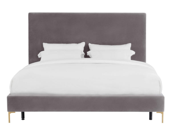 TOV Furniture Delilah Velvet Bed - Modern Glamour with Textured Upholstery and Striking Gold Legs for Your Bedroom Grey / King TOV-B6267