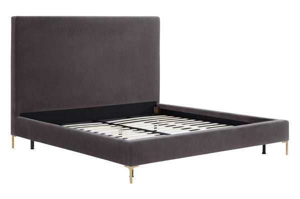 TOV Furniture Delilah Velvet Bed - Modern Glamour with Textured Upholstery and Striking Gold Legs for Your Bedroom Grey / King TOV-B6267