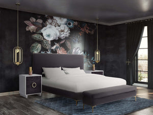 TOV Furniture Delilah Velvet Bed - Modern Glamour with Textured Upholstery and Striking Gold Legs for Your Bedroom Grey / King TOV-B6267