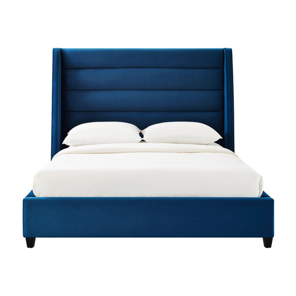 TOV Furniture Koah Velvet Bed - Modern Channel-Tufted Elegance with Solid Wood Frame for Luxurious Bedroom Style Navy / Queen TOV-B6327