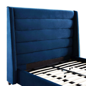 TOV Furniture Koah Velvet Bed - Modern Channel-Tufted Elegance with Solid Wood Frame for Luxurious Bedroom Style Navy / Queen TOV-B6327