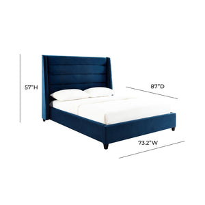 TOV Furniture Koah Velvet Bed - Modern Channel-Tufted Elegance with Solid Wood Frame for Luxurious Bedroom Style Navy / Queen TOV-B6327