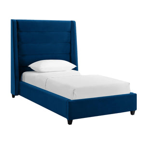 TOV Furniture Koah Velvet Bed - Modern Channel-Tufted Elegance with Solid Wood Frame for Luxurious Bedroom Style Navy / Twin TOV-B6328