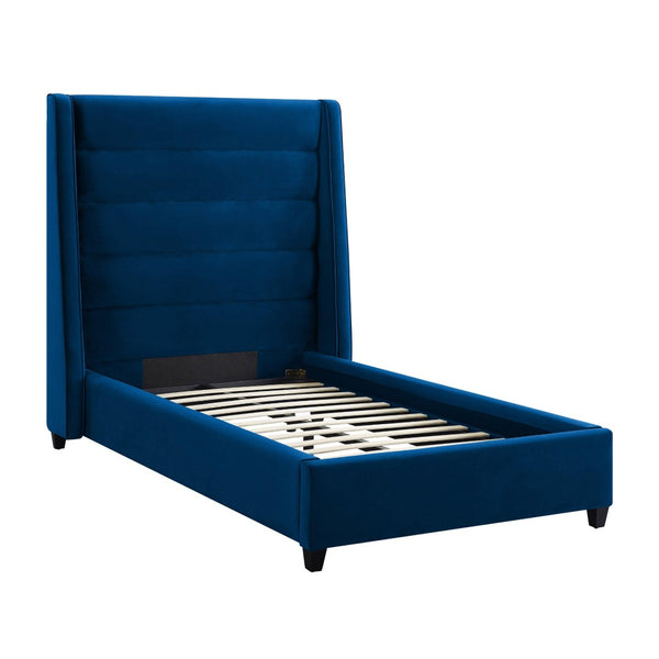 TOV Furniture Koah Velvet Bed - Modern Channel-Tufted Elegance with Solid Wood Frame for Luxurious Bedroom Style Navy / Twin TOV-B6328