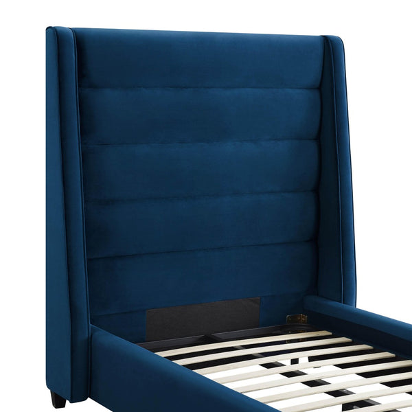 TOV Furniture Koah Velvet Bed - Modern Channel-Tufted Elegance with Solid Wood Frame for Luxurious Bedroom Style Navy / Twin TOV-B6328
