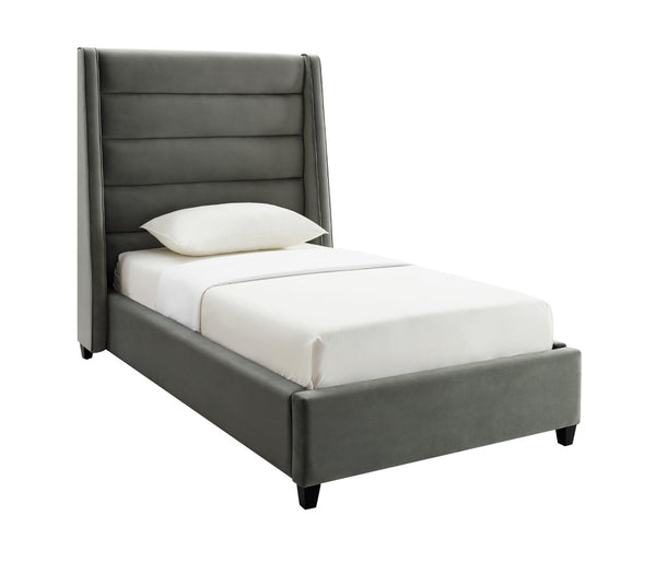 TOV Furniture Koah Velvet Bed - Modern Channel-Tufted Elegance with Solid Wood Frame for Luxurious Bedroom Style Grey / Twin TOV-B6331
