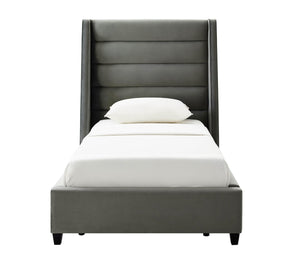 TOV Furniture Koah Velvet Bed - Modern Channel-Tufted Elegance with Solid Wood Frame for Luxurious Bedroom Style Grey / Twin TOV-B6331