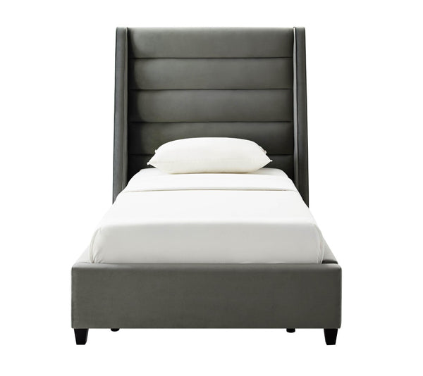 TOV Furniture Koah Velvet Bed - Modern Channel-Tufted Elegance with Solid Wood Frame for Luxurious Bedroom Style Grey / Twin TOV-B6331