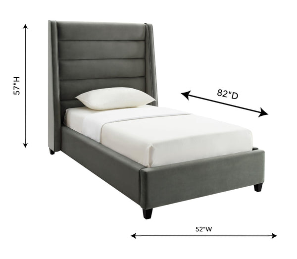 TOV Furniture Koah Velvet Bed - Modern Channel-Tufted Elegance with Solid Wood Frame for Luxurious Bedroom Style Grey / Twin TOV-B6331