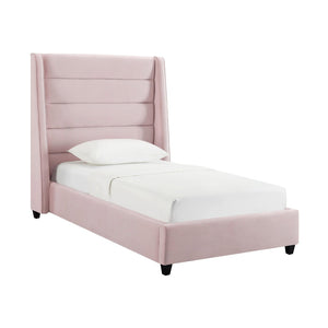 TOV Furniture Koah Velvet Bed - Modern Channel-Tufted Elegance with Solid Wood Frame for Luxurious Bedroom Style Blush / Twin TOV-B6332