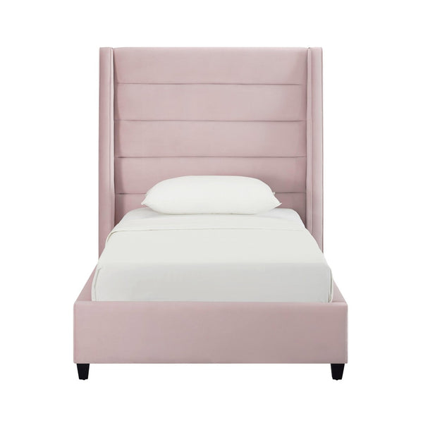 TOV Furniture Koah Velvet Bed - Modern Channel-Tufted Elegance with Solid Wood Frame for Luxurious Bedroom Style Blush / Twin TOV-B6332